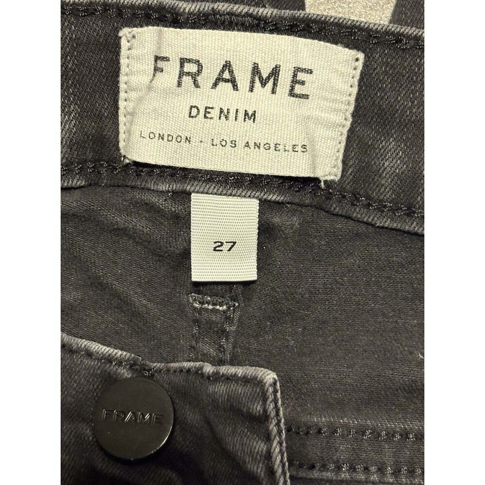 FRAME Denim Le Skinny De Jeanne Jeans Size 4 (27) Black Raw Hem Split Ankle Snap - Picture 3 of 7
